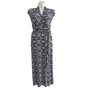 Tommy Bahama Navy and White Geometric Pattern Maxi Dress, Women's Size L